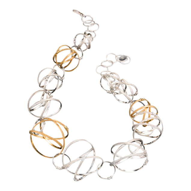 Grand Mixed Mobius Necklace  22"
 
Sterling Silver & 22K Gold vermeil
NKMB04-M  595.